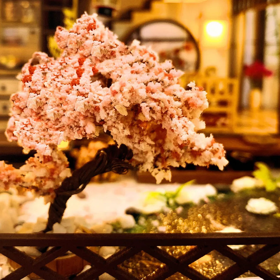 Decorative pink tree with a blurred indoor background