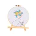 Embroidery hoop with a floral design on a white background