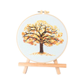 Embroidery hoop with a tree design on a white background