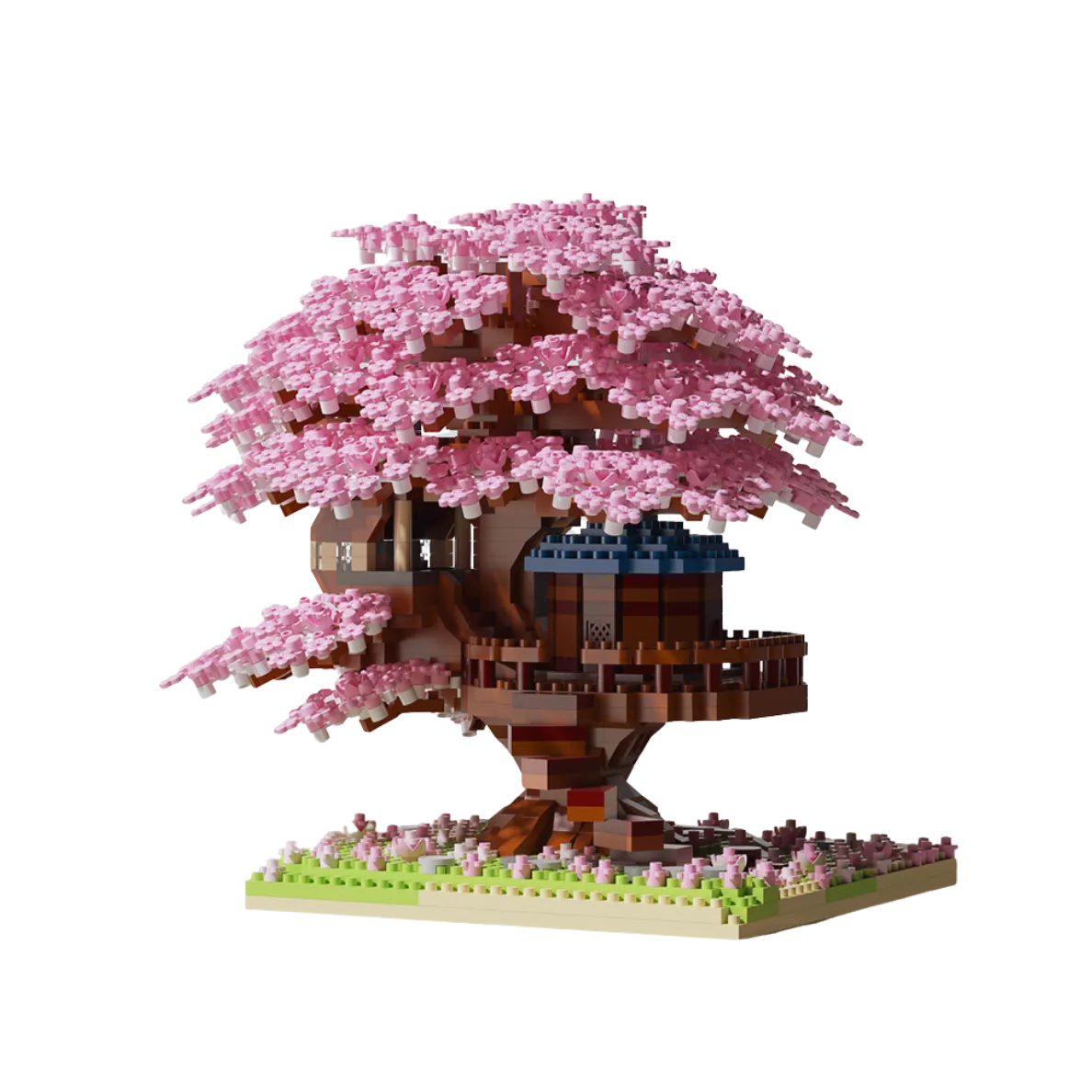 Cherry blossom tree building block pieces on a white background — pink sakura DIY block set for crafting and home décor.