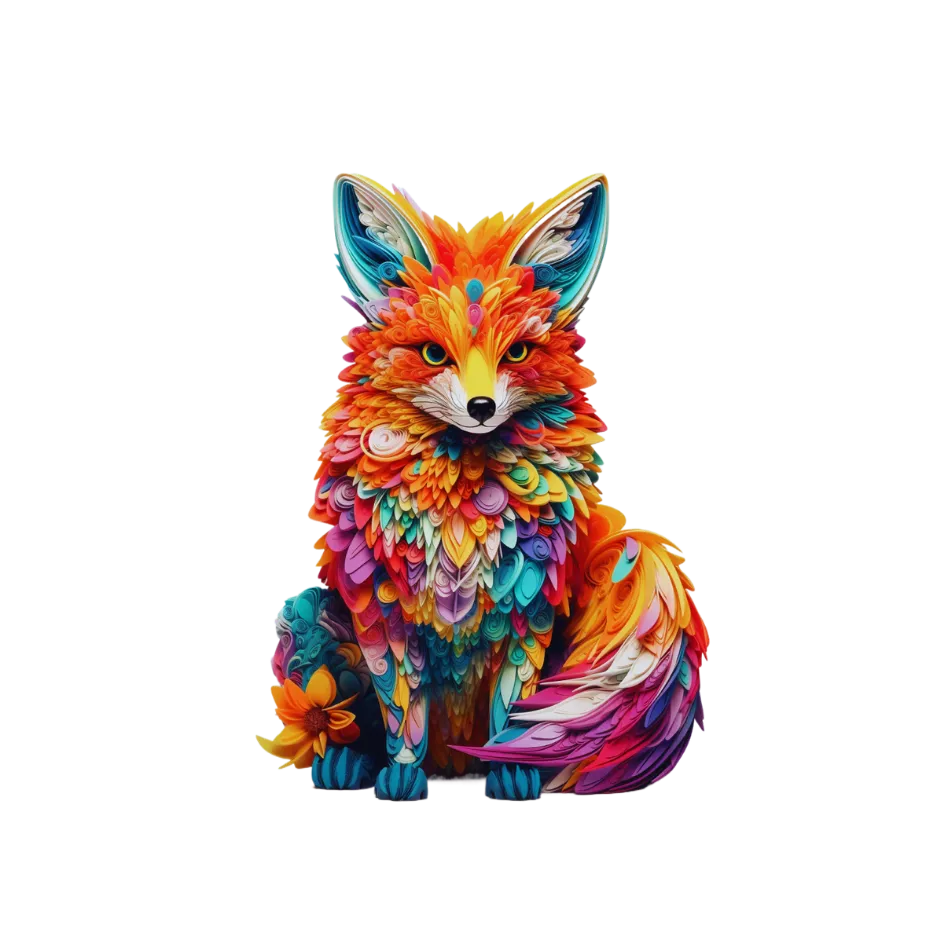 Colorful fox figurine jigsaw puzzle  with floral patterns on a white background