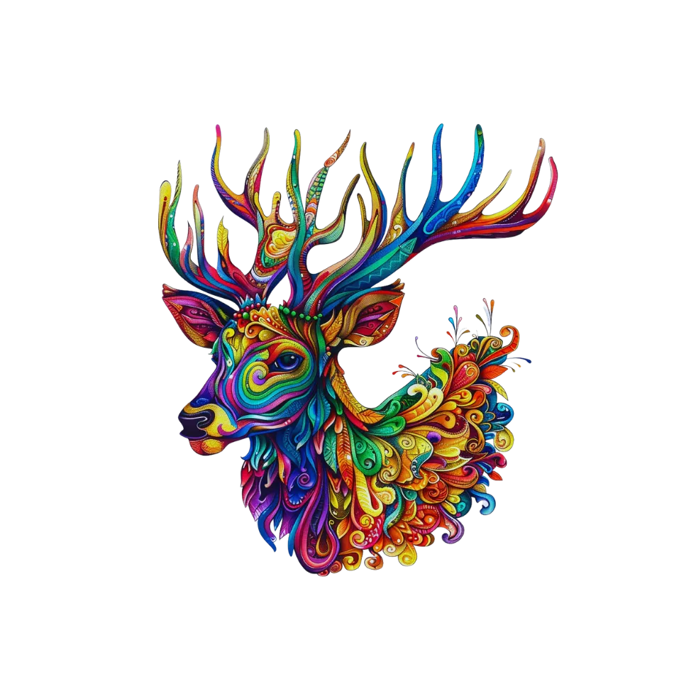 Colorful deer head illustration on a white background