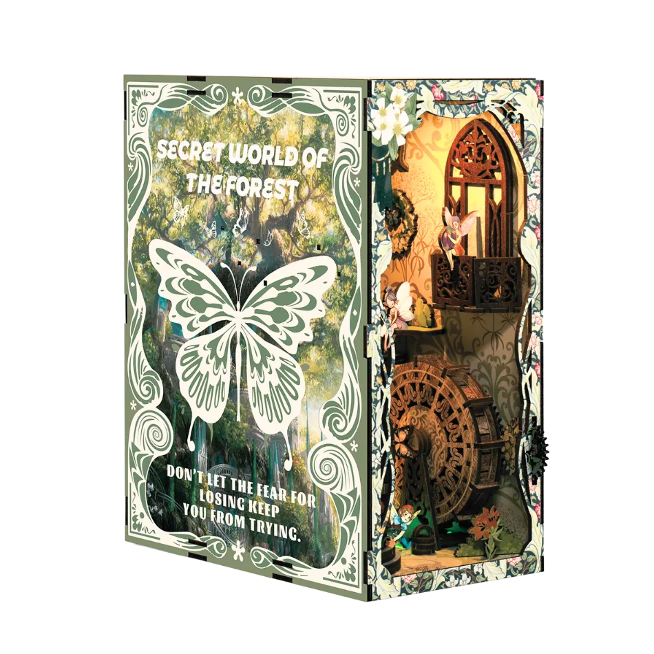 Product packaging for 'Secret World of the Forest' with butterfly design and text.