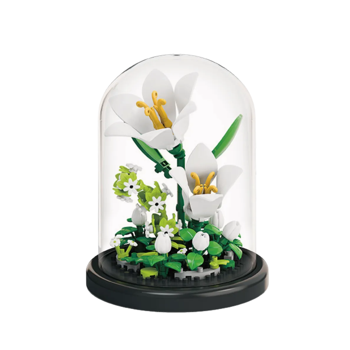 Serene Lily block flower model under dome — DIY lily building kit.