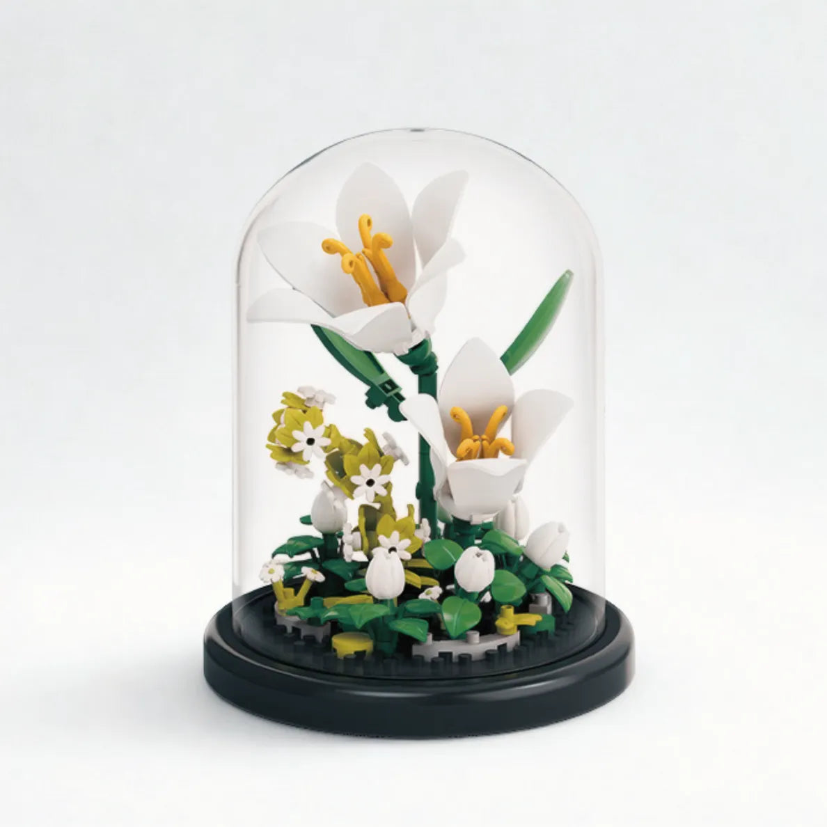 Serene Lily block flower model under dome — DIY lily building kit.