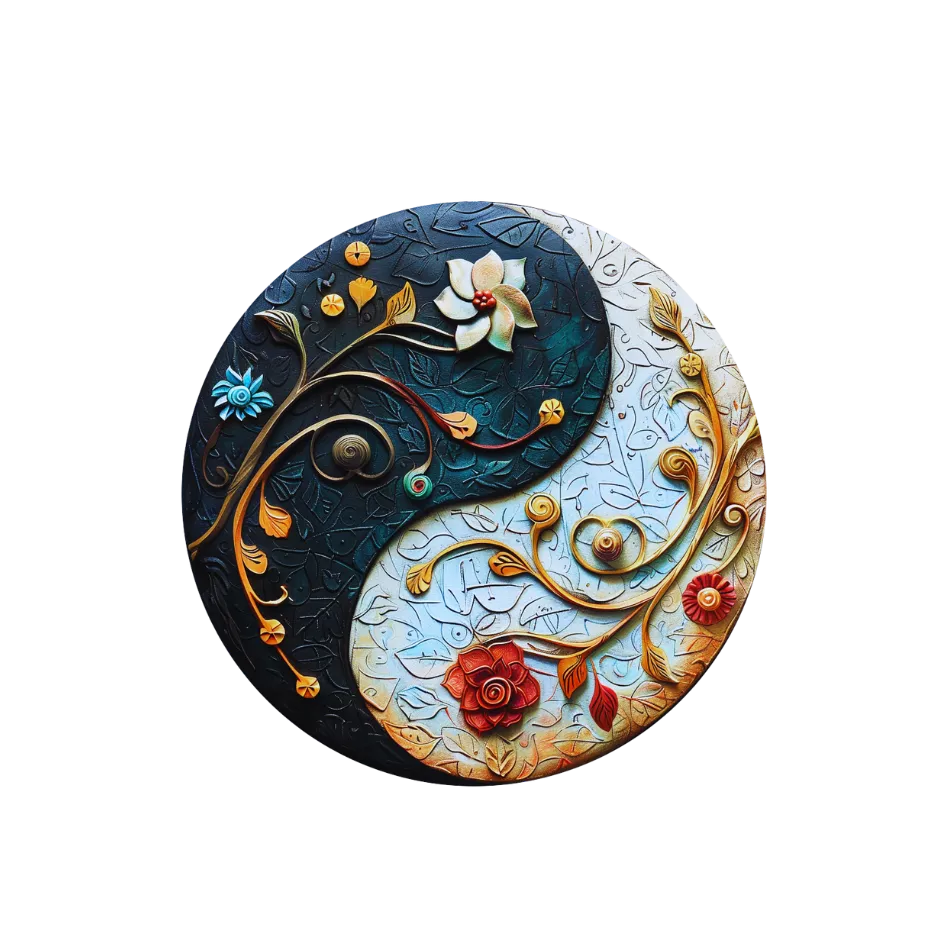 Decorative round plate with floral designs on a white background