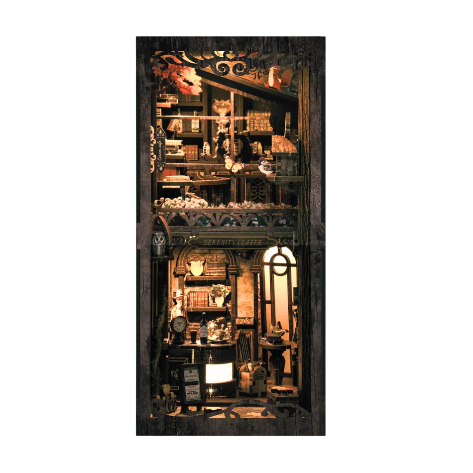 Decorative booknook with intricate design and lighting effects